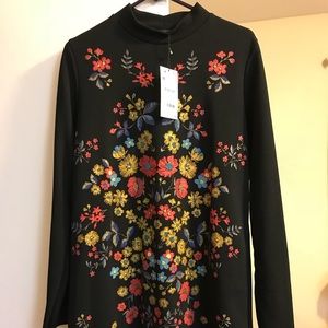 Zara Black Floral Long Sleeve Dress